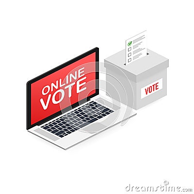 Flat isometric vector concept voting online, e-voting, election internet system. Vector illustration. Vector Illustration